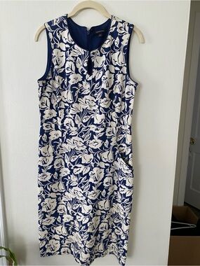 Lands' End Navy and White Floral Sheath Dress